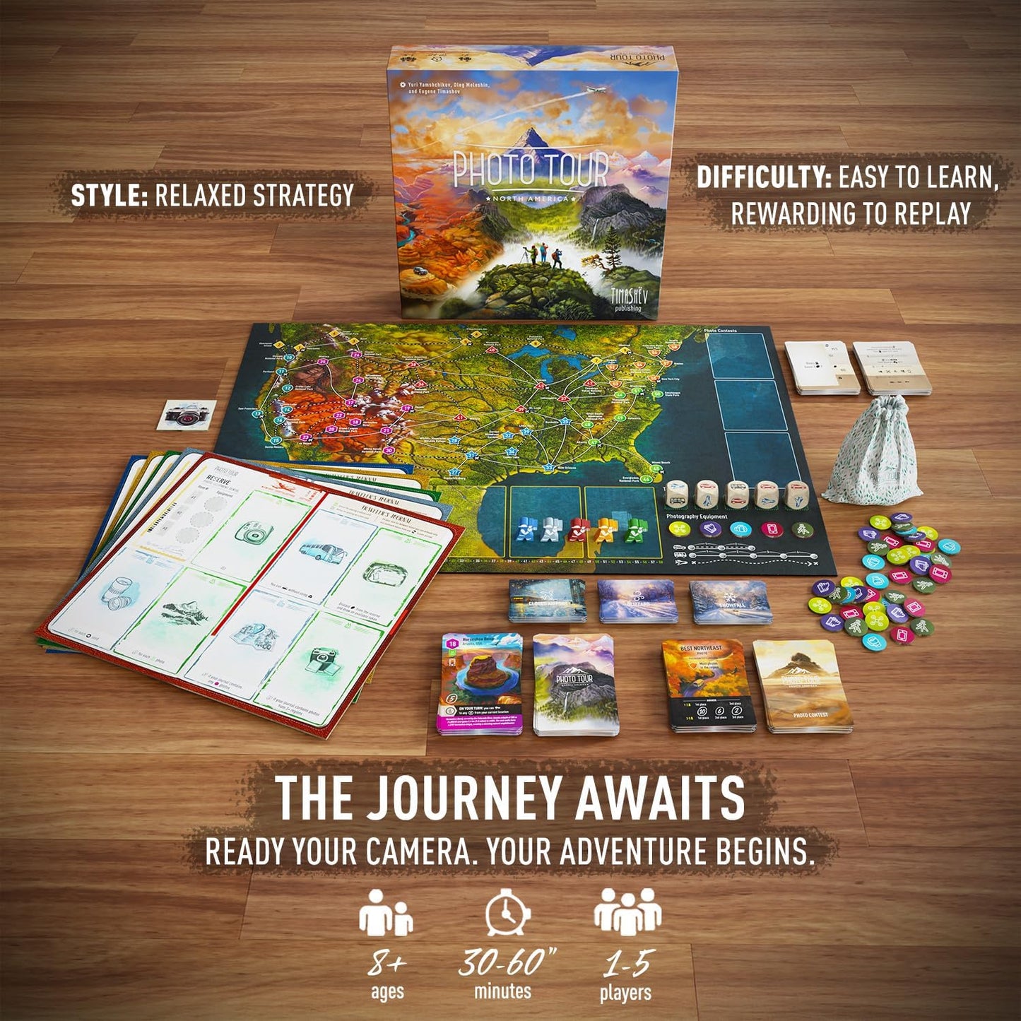 Photo Tour: North America – Family Board Game for Kids and Adults | Travel Strategy Game | Ages 8+ | Easy to Learn | 1–5 Players | Fun for Game Night & Educational Play