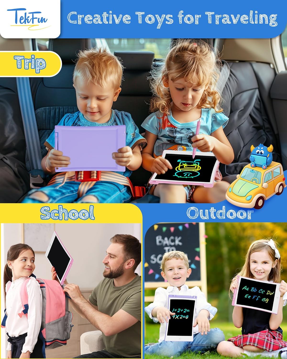TEKFUN 10in 2 Pack LCD Writing Tablet Coloring Doodle Board Drawing Sketch Pad for Kids with Anti-Lost Stylus, Car Trip Educational Kids Toys Birthday for 3 4 5 6 7 Girls Toddlers