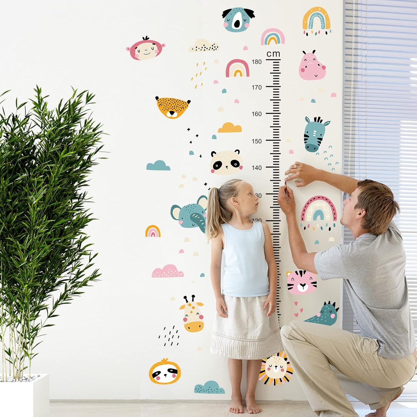 Kids Measuring Height Wall Decals Cute Cartoon Animal Stickers DIY Removable Peel and Stick Kids Room Wall Decoration for Boys and Girls Bedroom Nursey Classroom Playroom Decal