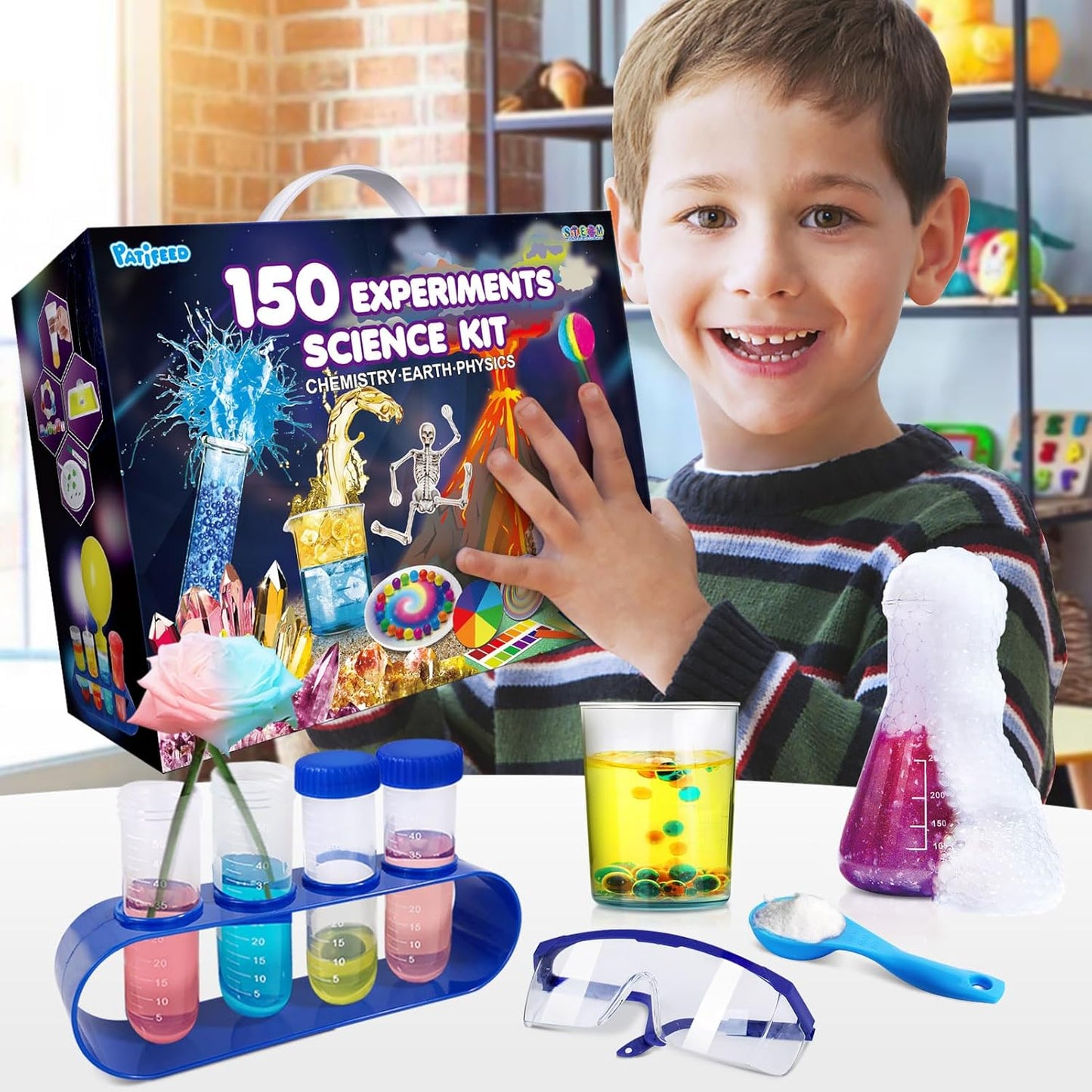 150 Experiments Science Kit for Kids, Chemistry Set, Scientific Christmas Birthday Toys Gifts Ideas for Boys Girls, Break Geodes, Volcano,S.T.E.M Learning Projects