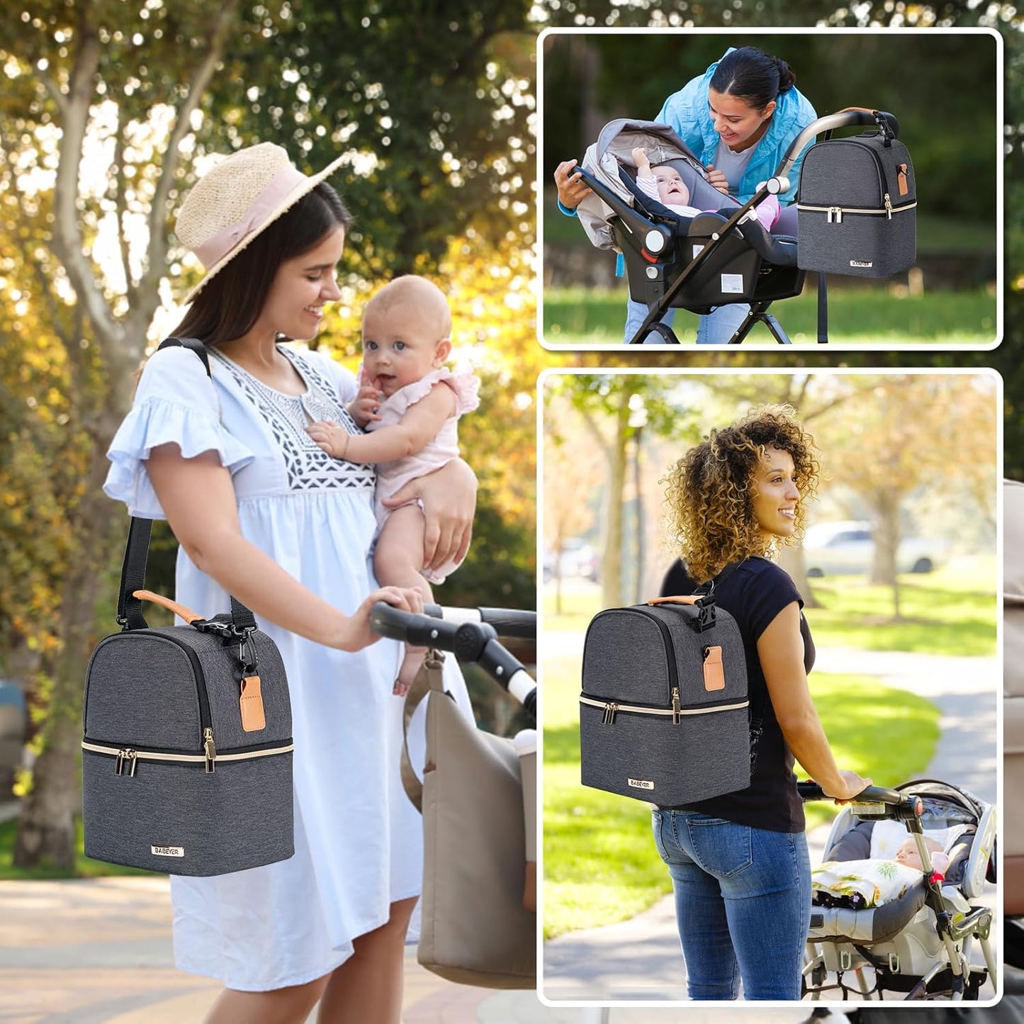 Breastmilk Cooler Bag with Ice Pack Fits 6 Baby Bottles up to 9 Ounce, Breastmilk Pump Cooler Bag with Shoulder Strap for Nursing Mom Daycare, Work, Travel- Grey