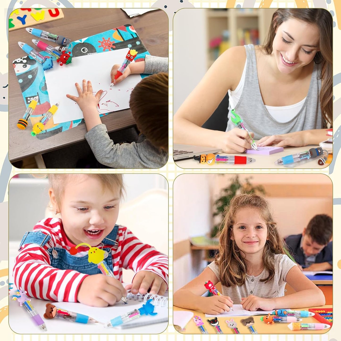 30Pcs Mini Multicolor Pens in One 4-in-1 Cute Pens Bulk for Kids, Ballpoint Pen for Birthdays and Children's Parties, Fun Gifts Assorted Ink Kawaii Pen