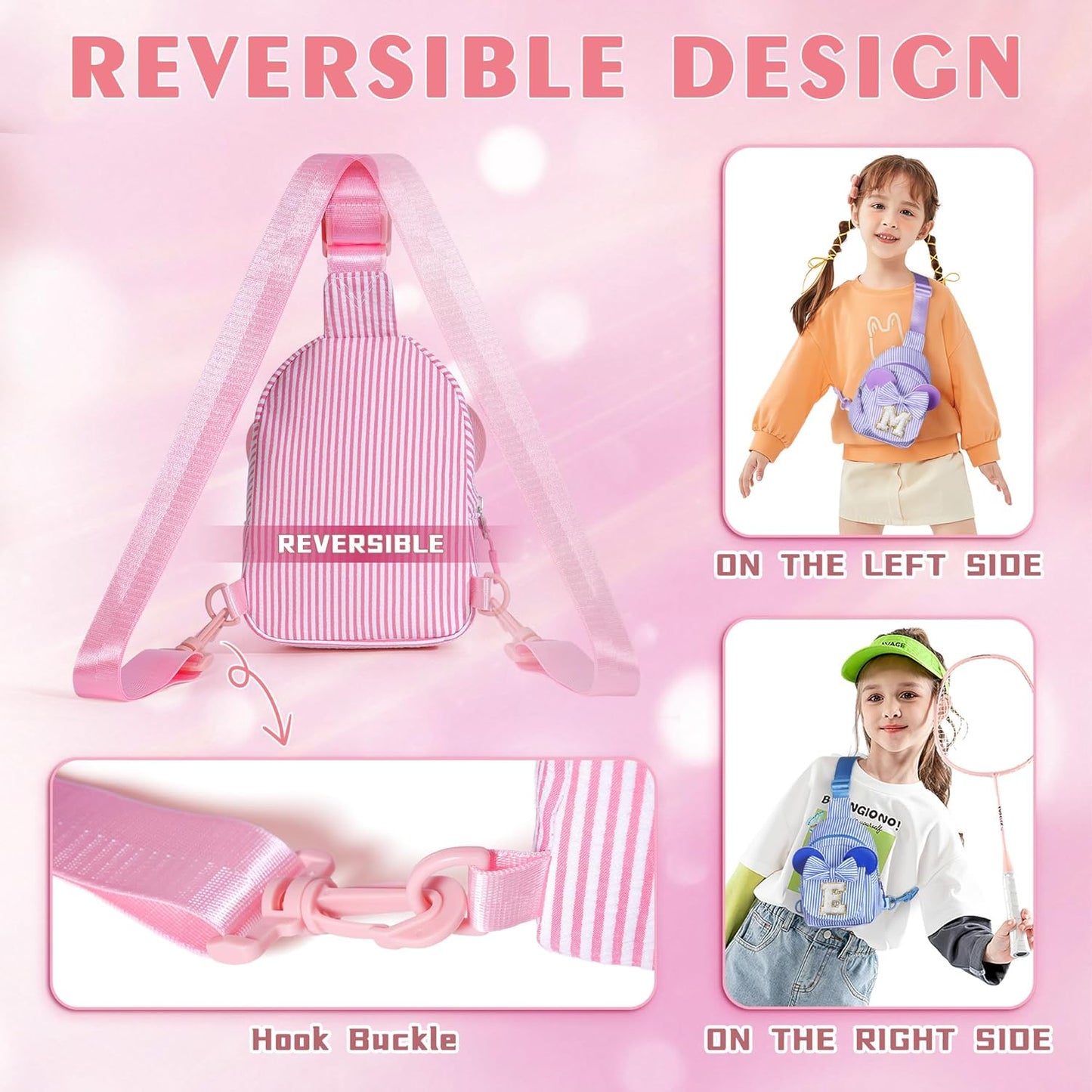 Kids Cross Body Bag, Birthday Gifts for 3 4 5 6 7 8 9 10 Year Old Girls Gift, Small Sling Bags for Girls Kid Daughter Birthday Gift for Kids Girl Monogram Small Belt Bag (Pink J)