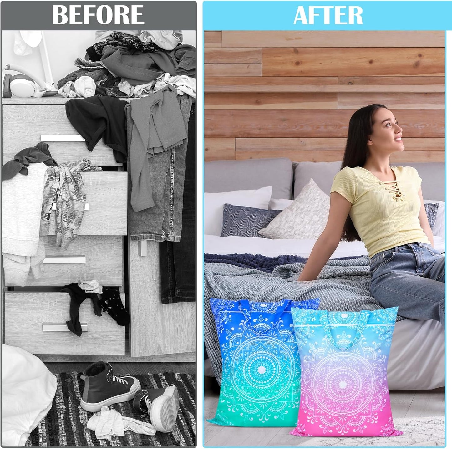 2 Pcs Large Travel Laundry Bags - Waterproof with Handle, Washable Dirty Clothes Bags for Travel, Wet & Dry, Gym, Swimming Pool, College Dorm