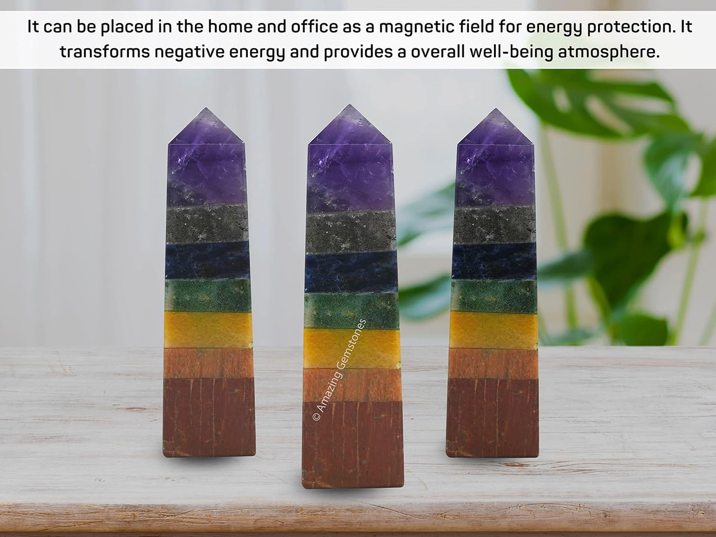 Amazing Gemstone Seven Chakra Crystal Towers ~ Natural Healing Crystal Point Obelisk for Reiki Healing and Crystal Grid (2 to 3 INCH)