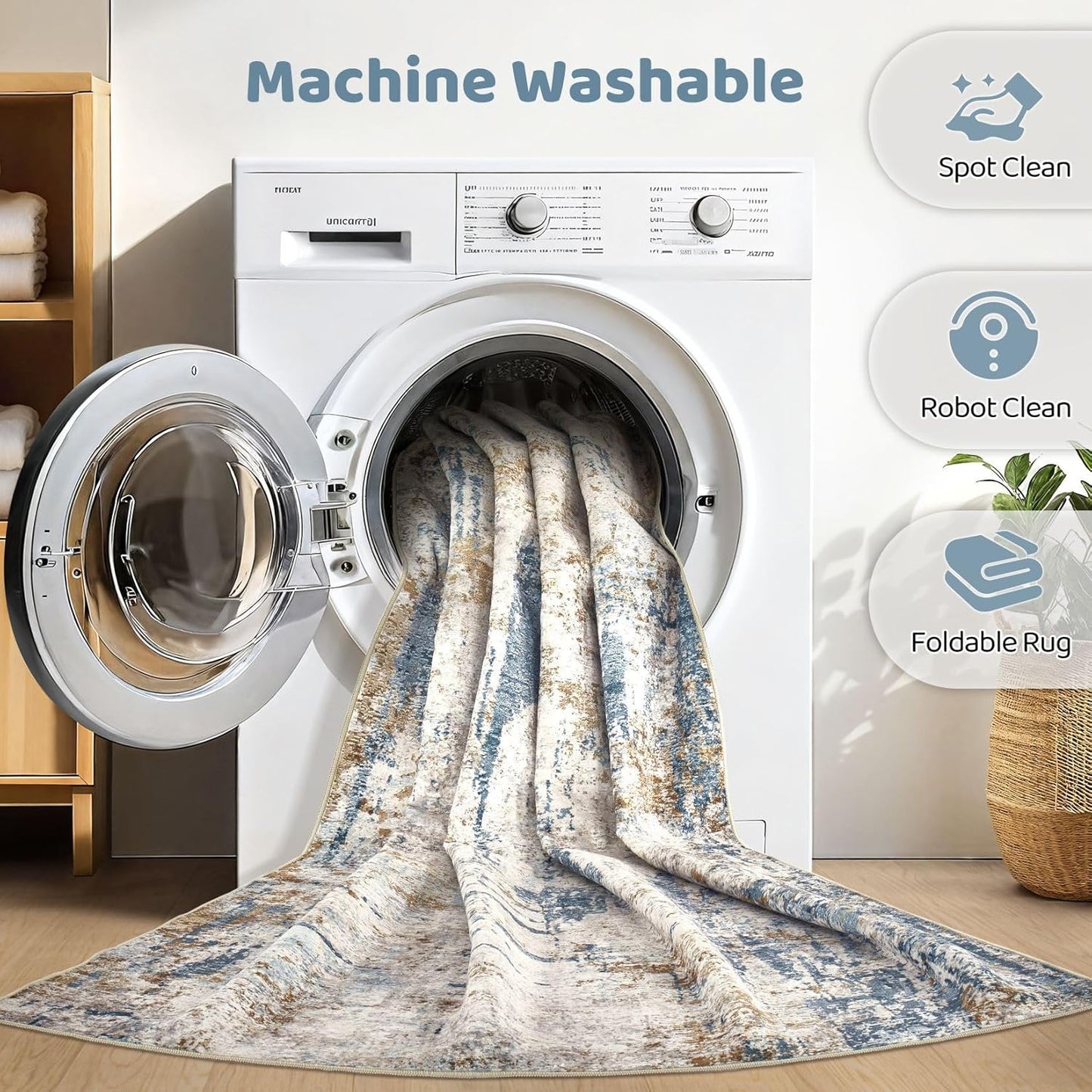 10x12 Area Rug Living Room: Washable Large Abstract Modern Soft Rugs Stain Resistant Indoor Floor Non Slip Accent Carpet for Bedroom Nursery Playroom Office Dining Room Dorm Home House- Tan Blue