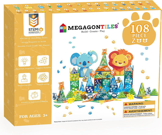 108 PCS Zoo Animals Magnetic Tiles Set,Magnet Building Blocks Farm World Toys,STEM AUTHENTICATED,Magnetic Animals for Kids Age 3 4 5 6 7 8 Toddlers Boys Girls