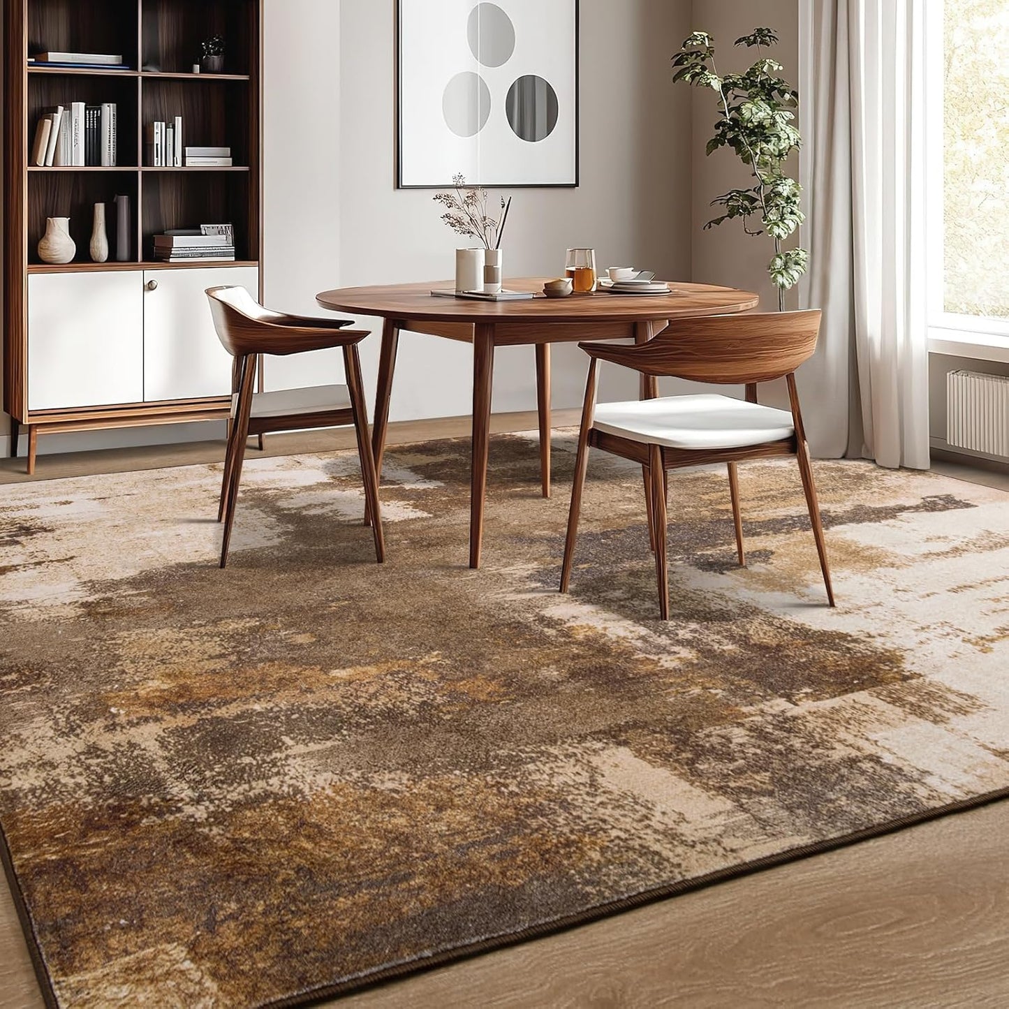 Kelarea Living Room Rug, 5x7 Rug Modern Abstract Washable Rugs Brown Foldable Faux Wool Vintage Carpets, Non Slip Rug for Bedroom, Dining Room, College Dorm, Kids Playroom, Home Office