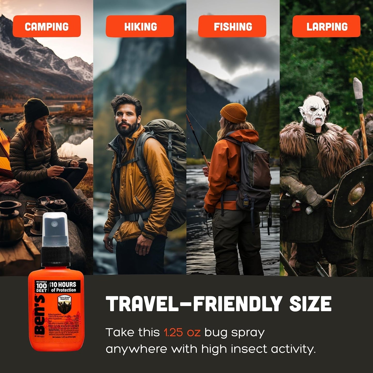 Ben's 100 Tick & Insect Repellent - Alcohol-Free DEET Insect Repellent Pump Spray - Offers 10 Hours of Protection for Adults & Children - 1.25 fl oz (Pack of 4)