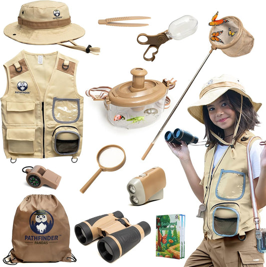 Kids Bug Catching Kit - Complete Explorer Kit with Safari Vest, Hat & More - Cute Dress-Up Safari Costume, or Zoo Keeper - Outdoor Explorer Set & Bug Toys for 7+ Year Old Boys Girls + Adventure Book