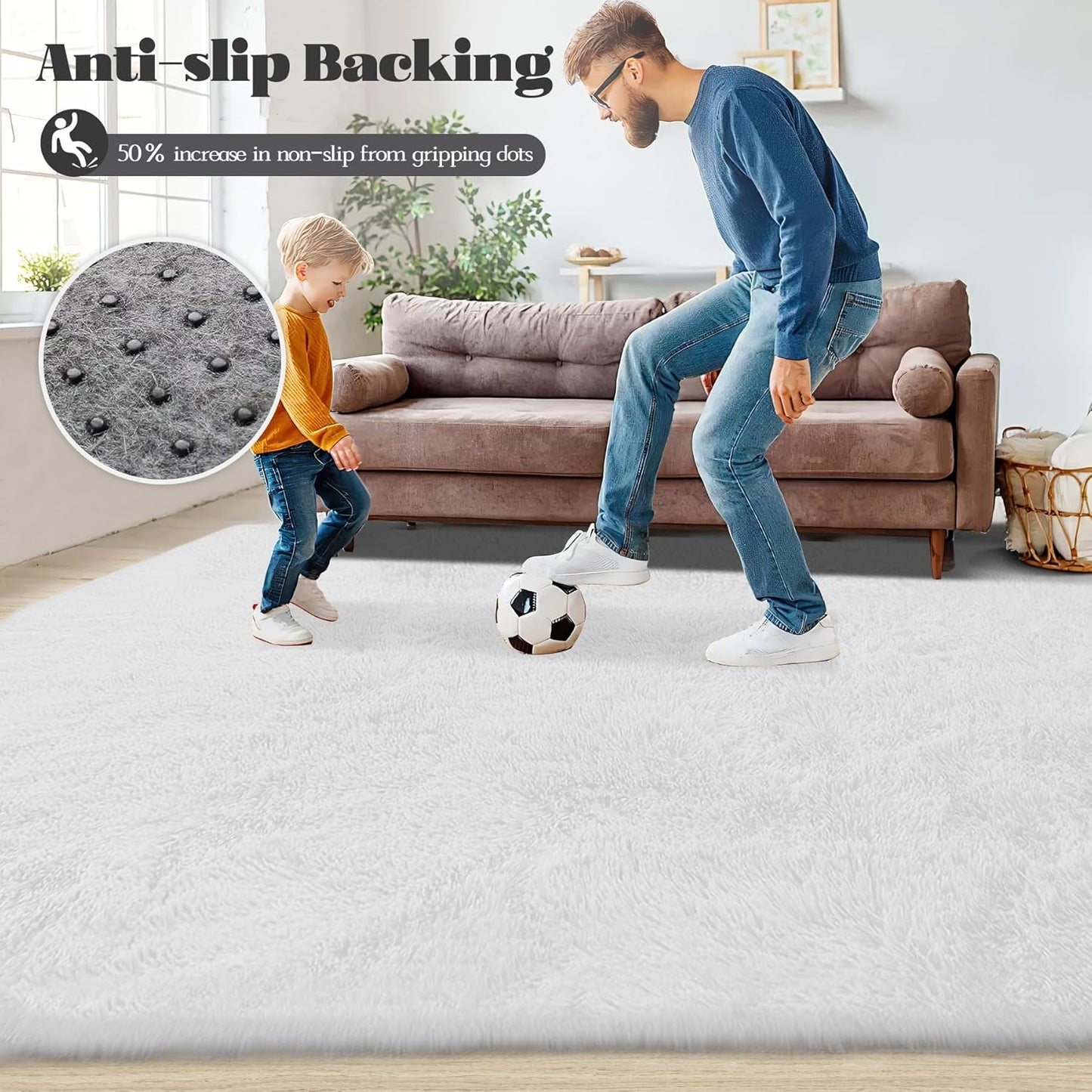 8x10 Area Rug for Living Room: Fluffy Shag Soft Washable Rugs Large Fuzzy Plush Indoor Carpet for Bedroom Nursery Playroom Kids Girls Boys Room (White, 8'x10')