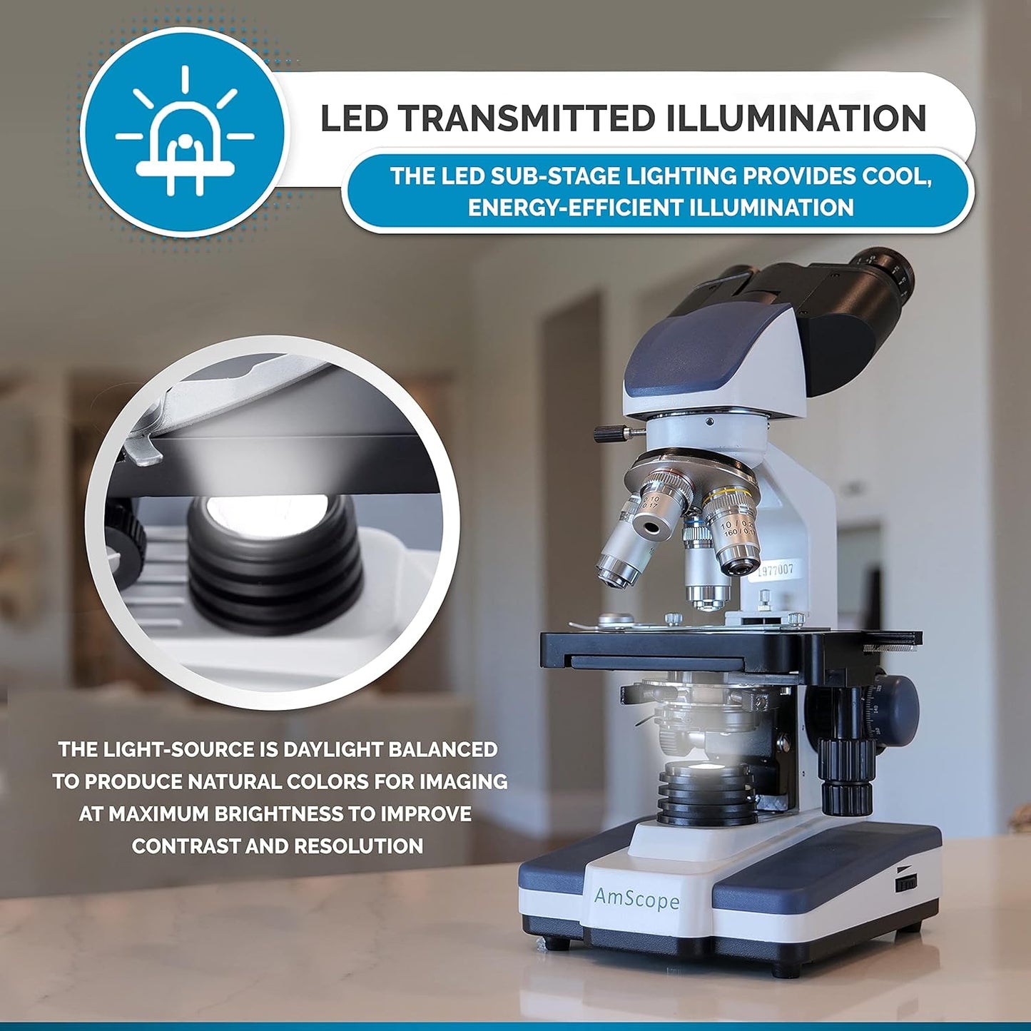 AmScope 40X-2500X LED Lab Binocular Compound Microscope with Double Layer Mechanical Stage + Book + 100 Prepared Slides