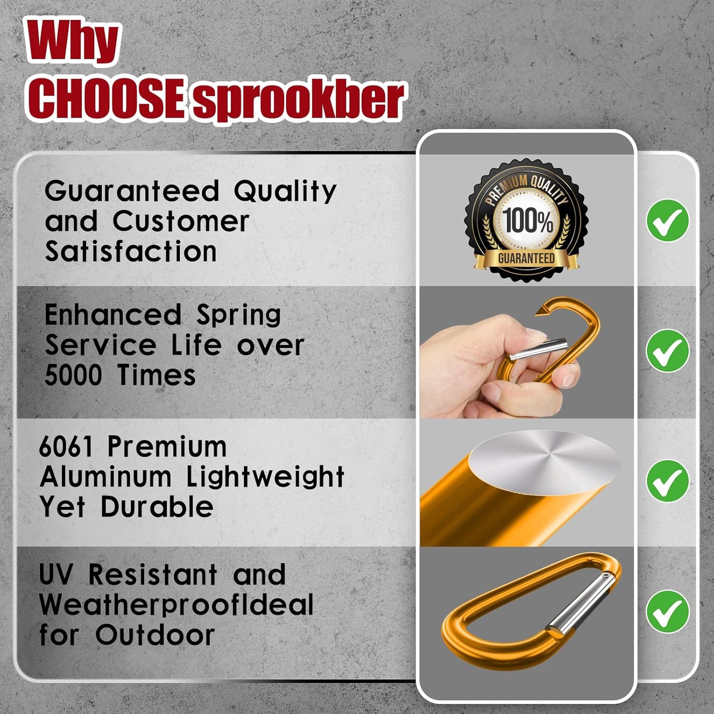 sprookber 4" & 5" Extra Large Aluminum Carabiner D Ring, Caribeener Clips, Spring Snap Hook for Keychain Clip, Set of 4