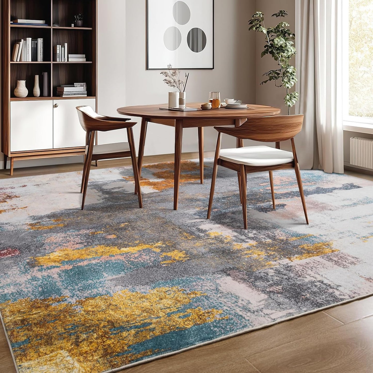 Kelarea Living Room Rug, 6x9 Rug Modern Abstract Washable Rugs Grey Faux Wool Vintage Carpet, Non Slip Rugs for Living Room, Bedroom, Dining Room, Kids Playroom, Home Office