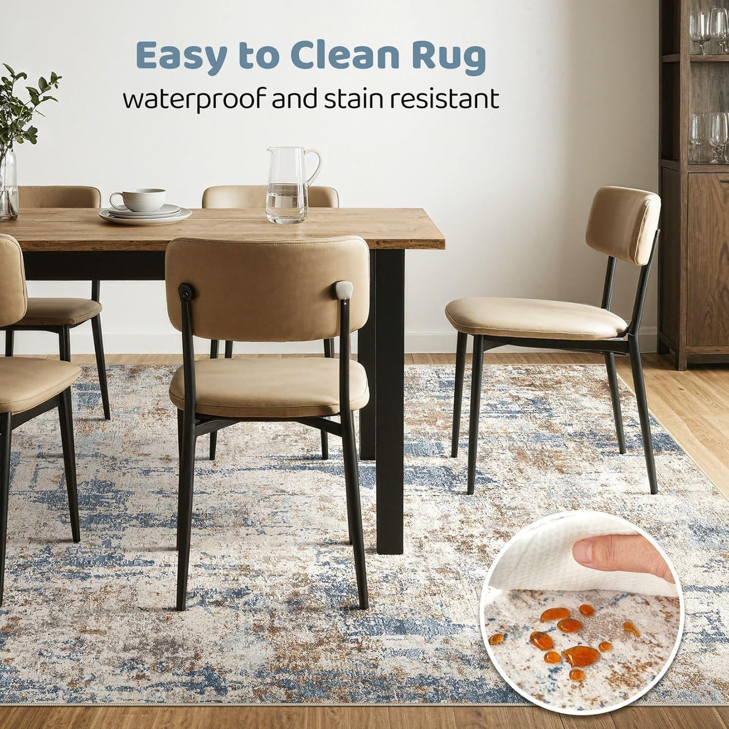 7x9 Area Rug Washable Rugs: Living Room Large Abstract Modern Soft Stain Resistant Indoor Floor Non Slip Accent Carpet for Bedroom Nursery Playroom Office Dining Room Dorm Home House- Tan
