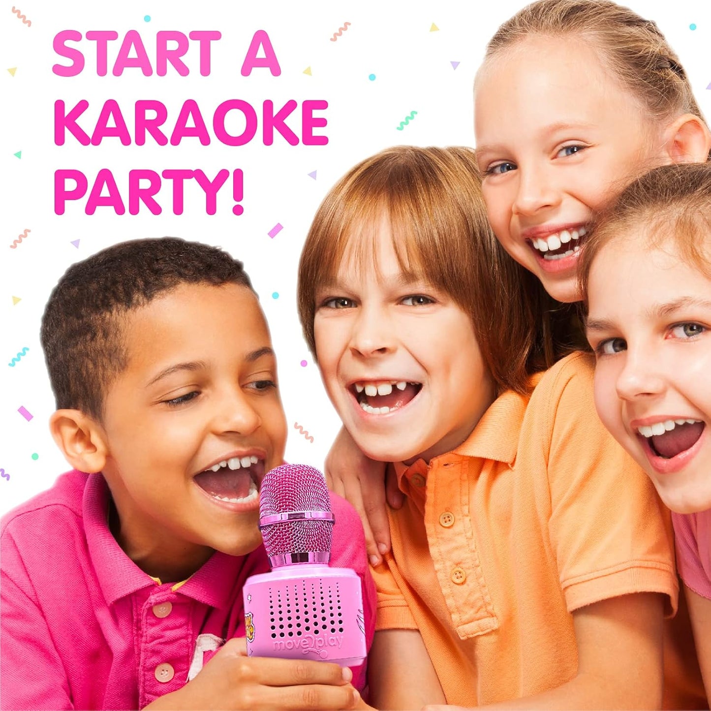 Move2Play, Kids Karaoke Microphone | Includes Bluetooth & Pre-Loaded Songs | Birthday Girls Present for All Ages, 2, 3, 4, 5+ Year Old Girls, Boys & Toddlers (All Pink)