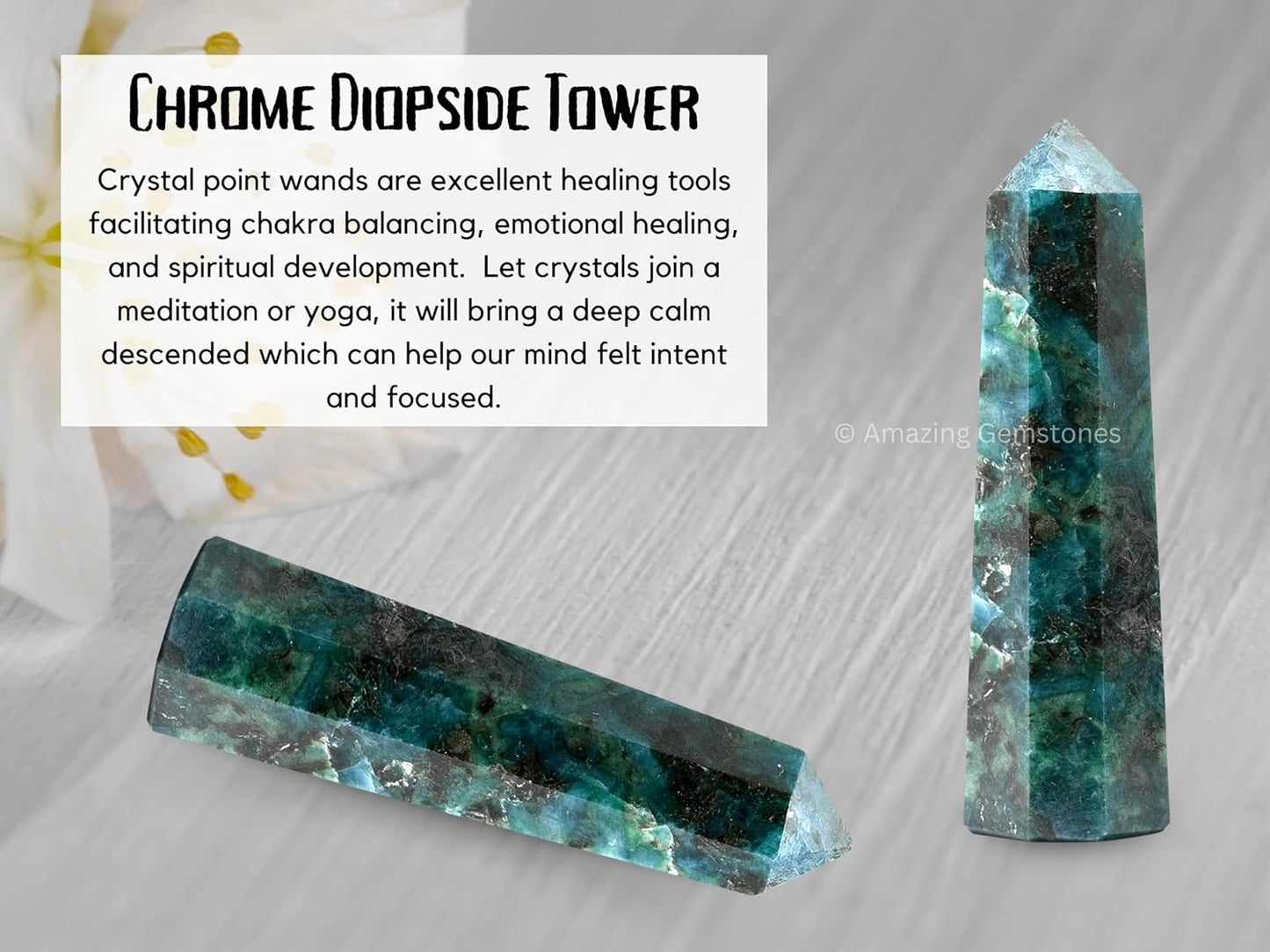Amazing Gemstone Chrome Diopside Crystal Towers - Natural Healing Crystal Point Obelisk for Reiki Healing and Crystal Grid (2 Inch to 3 Inch)
