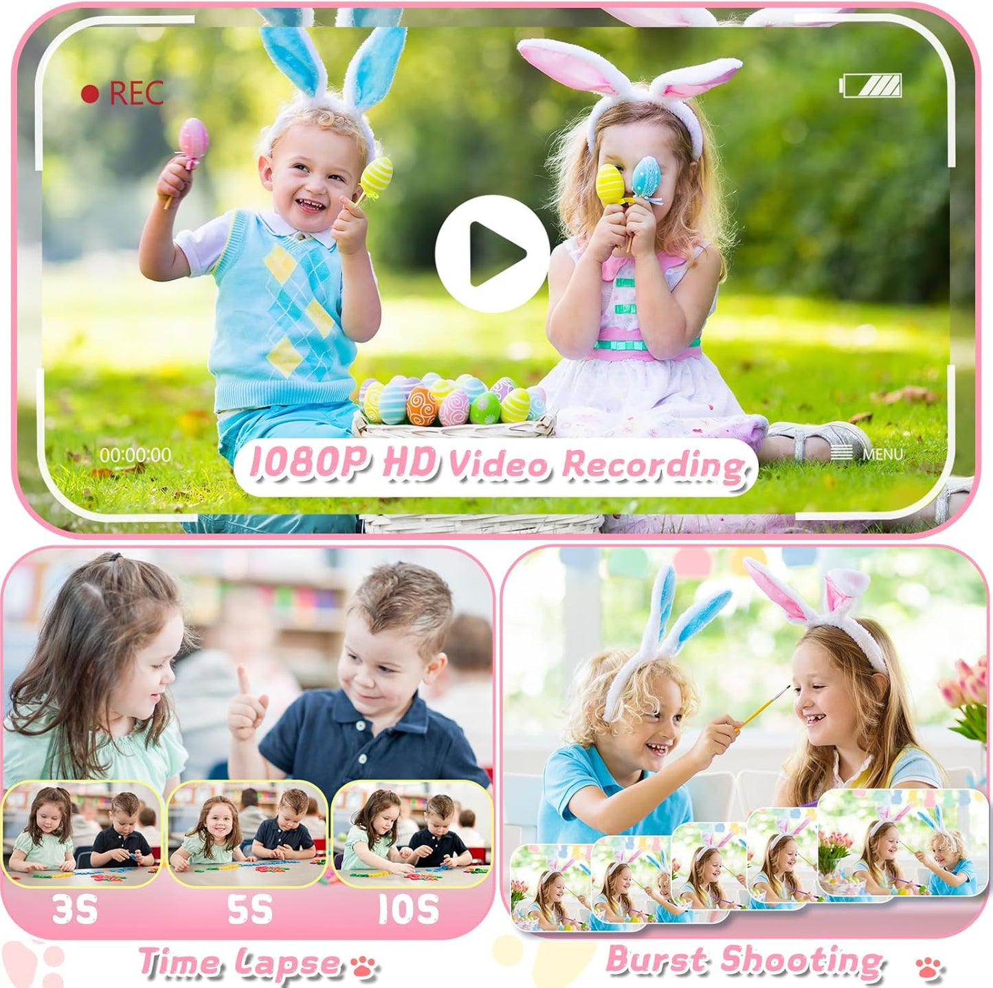 Kids Camera, Toddler Digital Camera with Rotating Zoom Lens, 3.5” Large Screen, 1080P Toy Camera for Kids with Flash, 32GB Card, Birthday Gifts for Boys Girls 3 4 5 6 7 8 9 10 11 12 Year Old