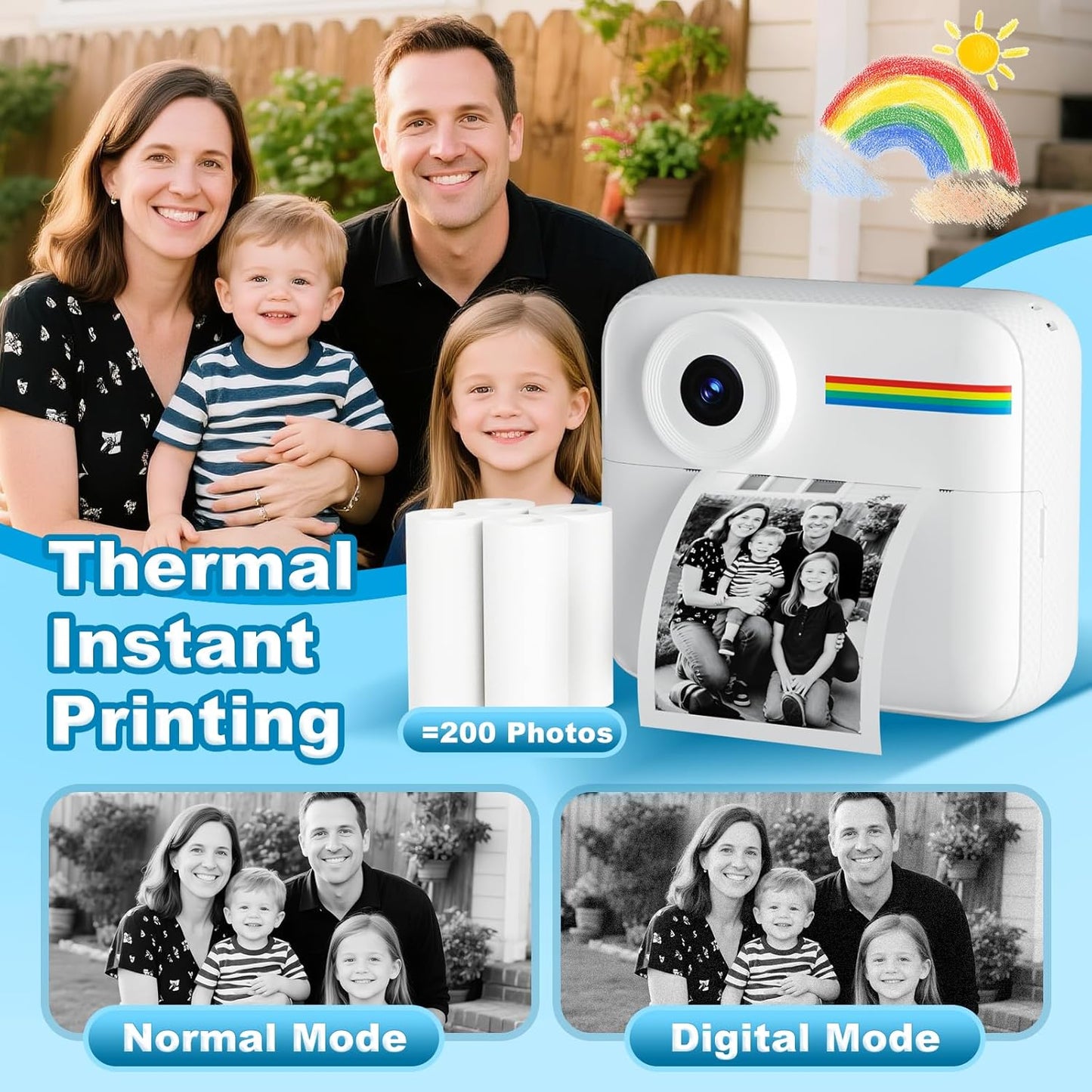 OTJ Kids Camera Instant Print - 1080P Kids Instant Cameras That Print Photos with 32GB Card - Daurable Kid Digital Camera Birthday Gift for Girls and Boys 3 4 5 6 7 8 9 10 Year Old