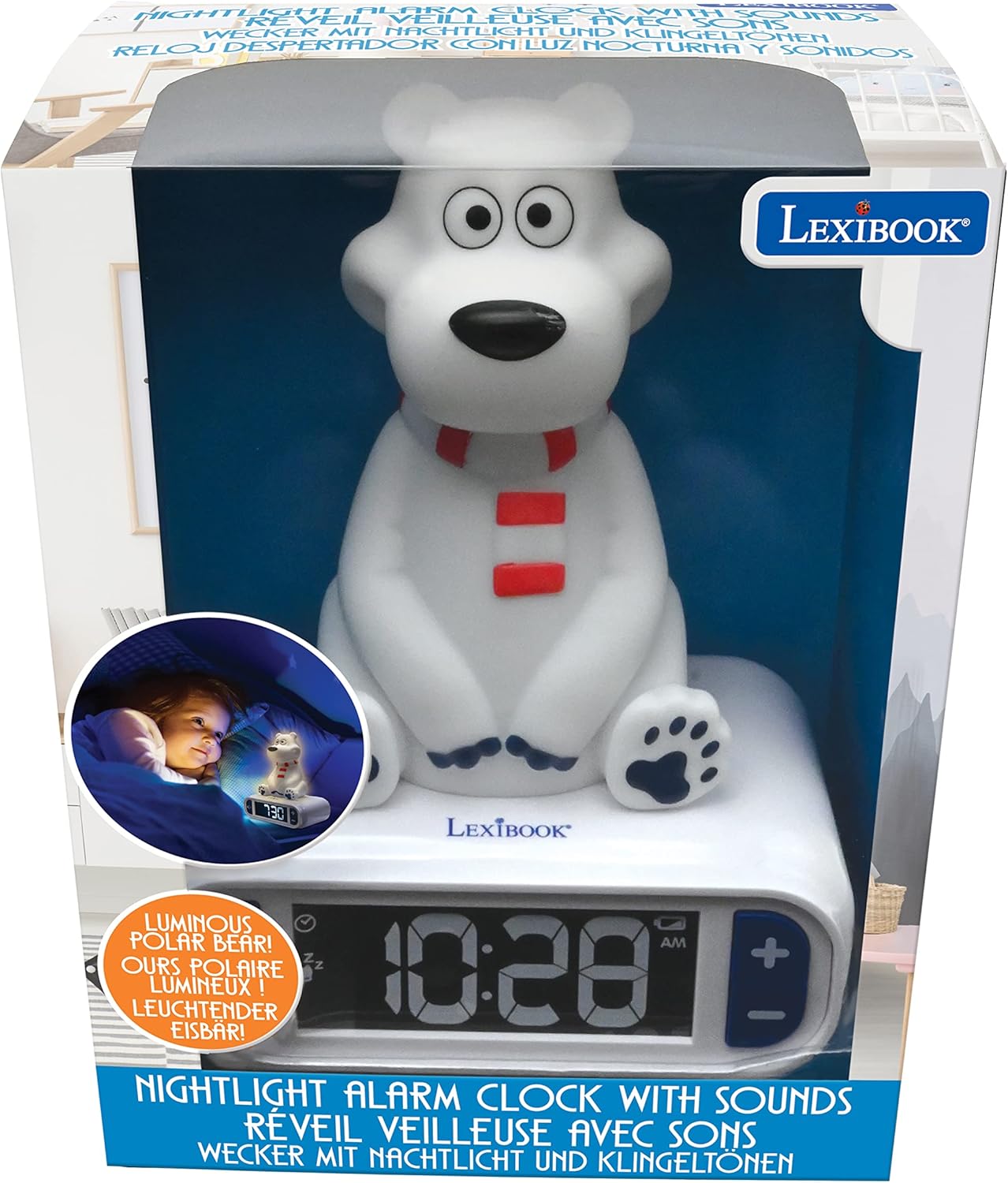 LEXiBOOK Polar Bear Digital Alarm Clock for Kids with Night Light Snooze, Childrens Clock, Luminous, White, RL800PB