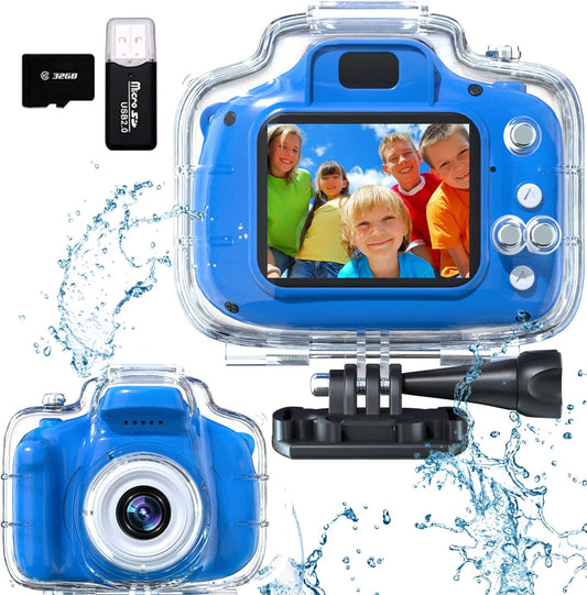 Kids Camera Waterproof Underwater Camera for 3-12 Year Old Boys Girls 2 Inch IPS Screen 1080P HD Digital Kids Video Camera Indoor Outdoor Action Cameras Best Christmas Birthday Gifts Dark Blue