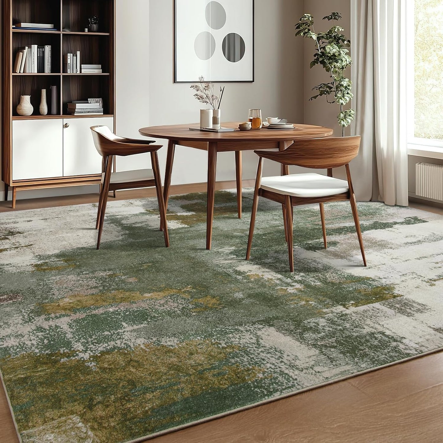 Kelarea Living Room Rug, 4x6 Rug Modern Abstract Washable Rugs Green Faux Wool Vintage Carpets, Non Slip Rugs for Bedroom, Dining Room, College Dorm, Kids Playroom, Home Office