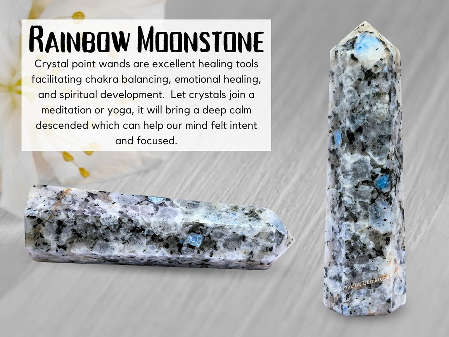 Amazing Gemstone Large Rainbow Moonstone Crystal Towers ~ Natural Healing Crystal Point Obelisk for Reiki Healing and Crystal Grid (5.5" to 6" INCH)
