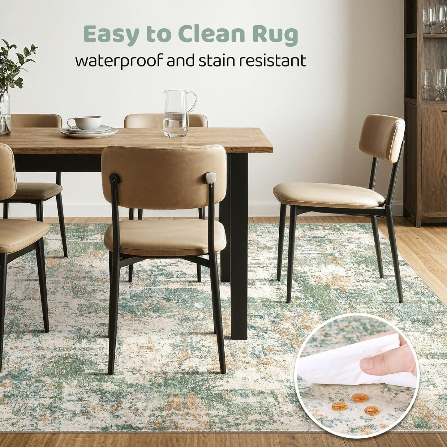 Area Rugs 9x12 Living Room: Washable Large Abstract Soft Green Rug Stain Resistant Indoor Floor Non-Slip Accent Carpet for Men Modern Home Enthusiasts Aged 25-45 - Bedroom Office Playroom