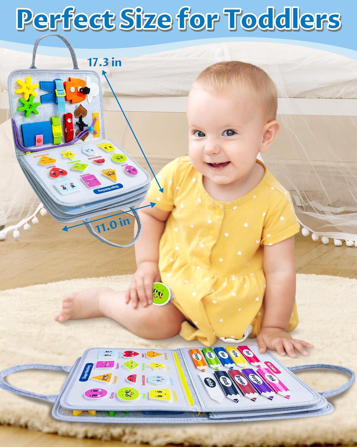 Exorany Busy Board Montessori Toys for Toddler Boy & Girl Birthday Gifts, Busy Book Learning Sensory Toys for Toddlers, Toddler Travel Toy Educational Activities Learn Fine Motor Skills