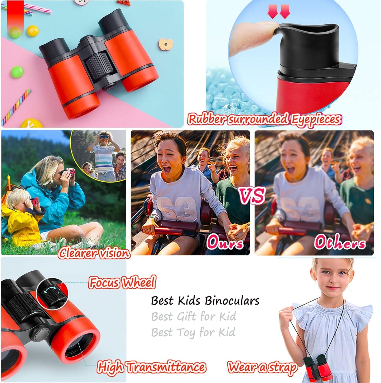 Kids Binoculars Best Gifts for 3-12 Years Boys Girls High-Resolution Optics Shockproof Mini Compact Binocuolar Toys Folding Small Telescope for Bird Watching Camping Outdoor Play