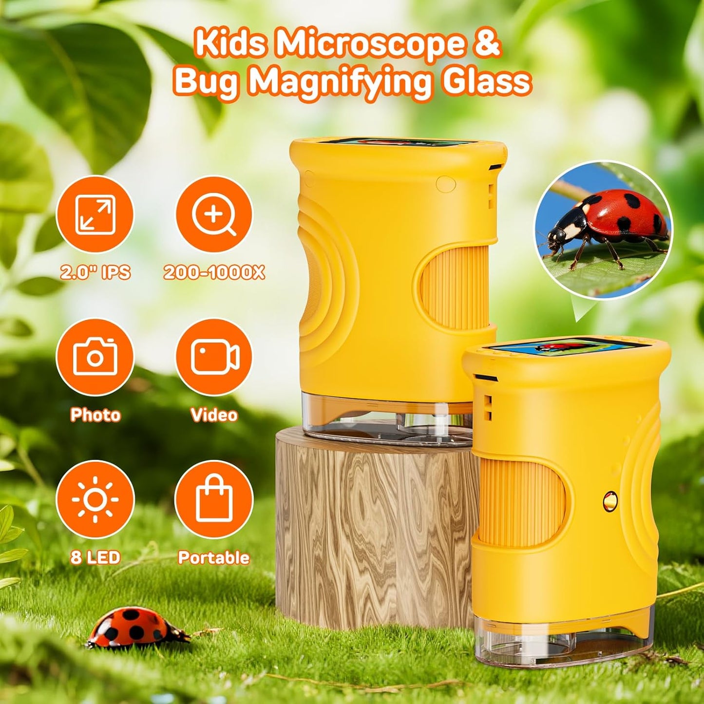 1000X Handheld Digital Microscope for Kids – 2-Inch Screen STEM Toy, Christmas Birthday Gift for Boys & Girls 5-10 Years, Portable Magnification Science Lab Kit