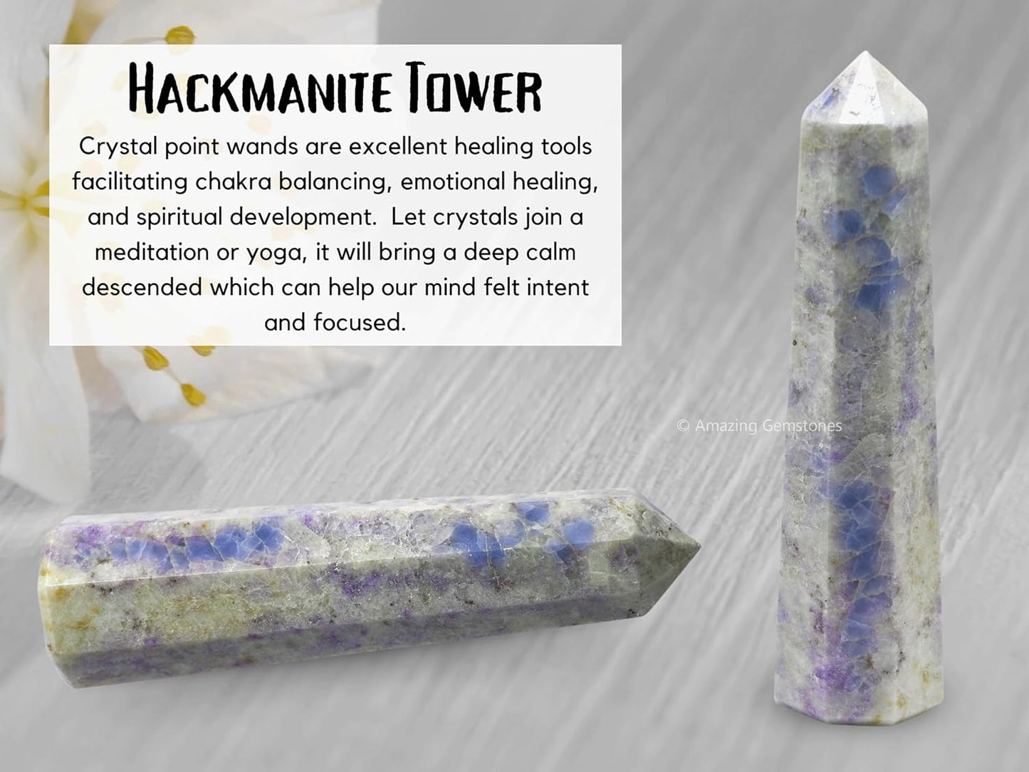 Amazing Gemstone Hackmanite Fluorescent Sodalite Crystal Towers - Natural Healing Crystal Point Obelisk for Reiki Healing and Crystal Grid (3 Inch)