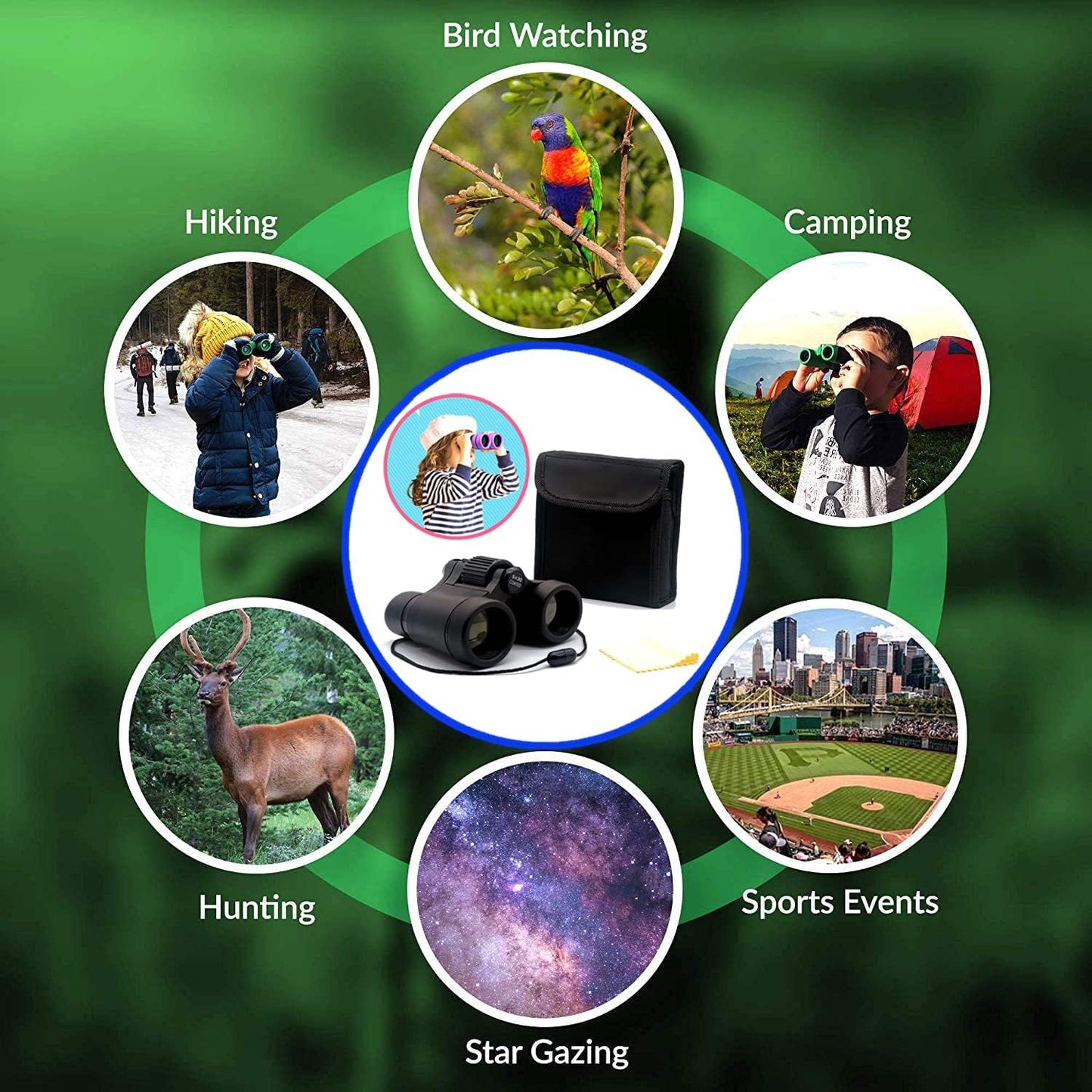 Kids Binoculars Best Gifts for 3-12 Years Boys Girls High-Resolution Optics Shockproof Mini Compact Binocuolar Toys Folding Small Telescope for Bird Watching Camping Outdoor Play