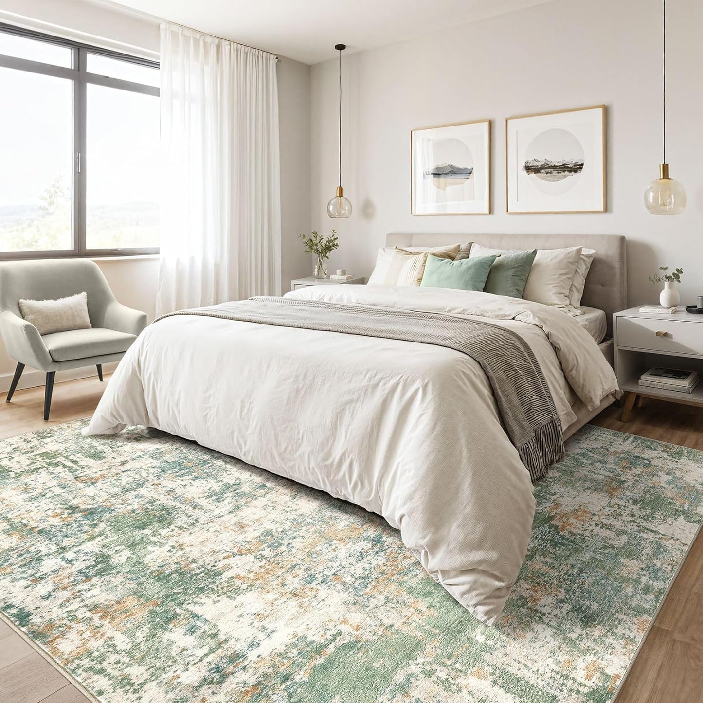 10x12 Area Rugs Living Room: Washable Large Abstract Soft Green Rug Stain Resistant Indoor Floor Non-Slip Accent Carpet for Men Modern Home Enthusiasts Aged 25-45 - Bedroom Office Playroom