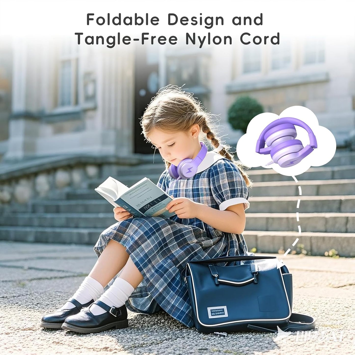 Kids Headphones, Wired Headphones for Kids Over Ear with Microphone, 85/94dB Volume Limiter Headphone for Girls Boys, Foldable Headphone for Learning & Entertainment, Gradient Deep Purple