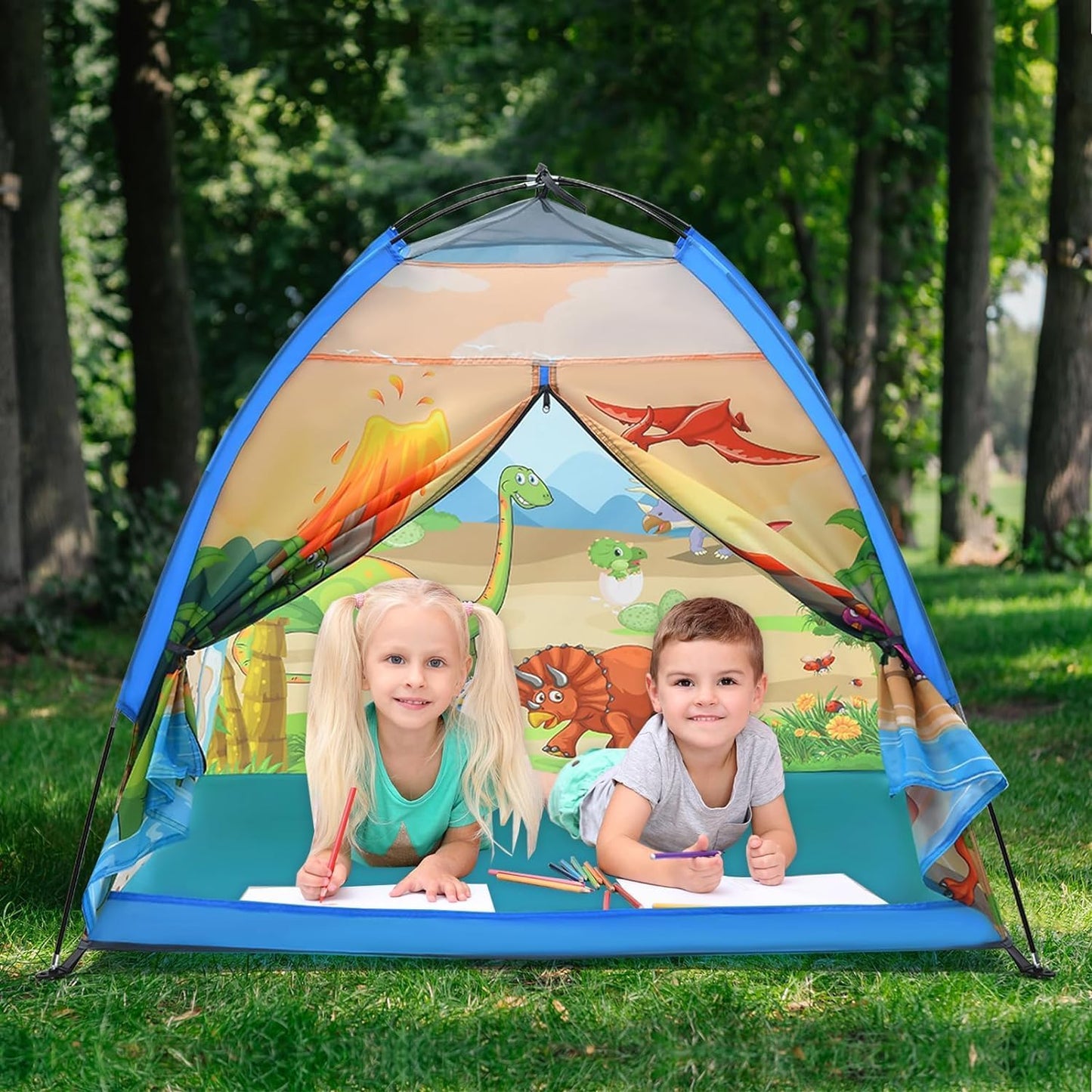 Kids Play Tents,the World of Dinosaurs Tents for Kids Indoor/Outdoor fun, Dinosaurs Dome Playhouse for Boys & Girls,Durable and Breathable Premium Material, Perfect Kidâs Gift- 47" x 47" x 43"