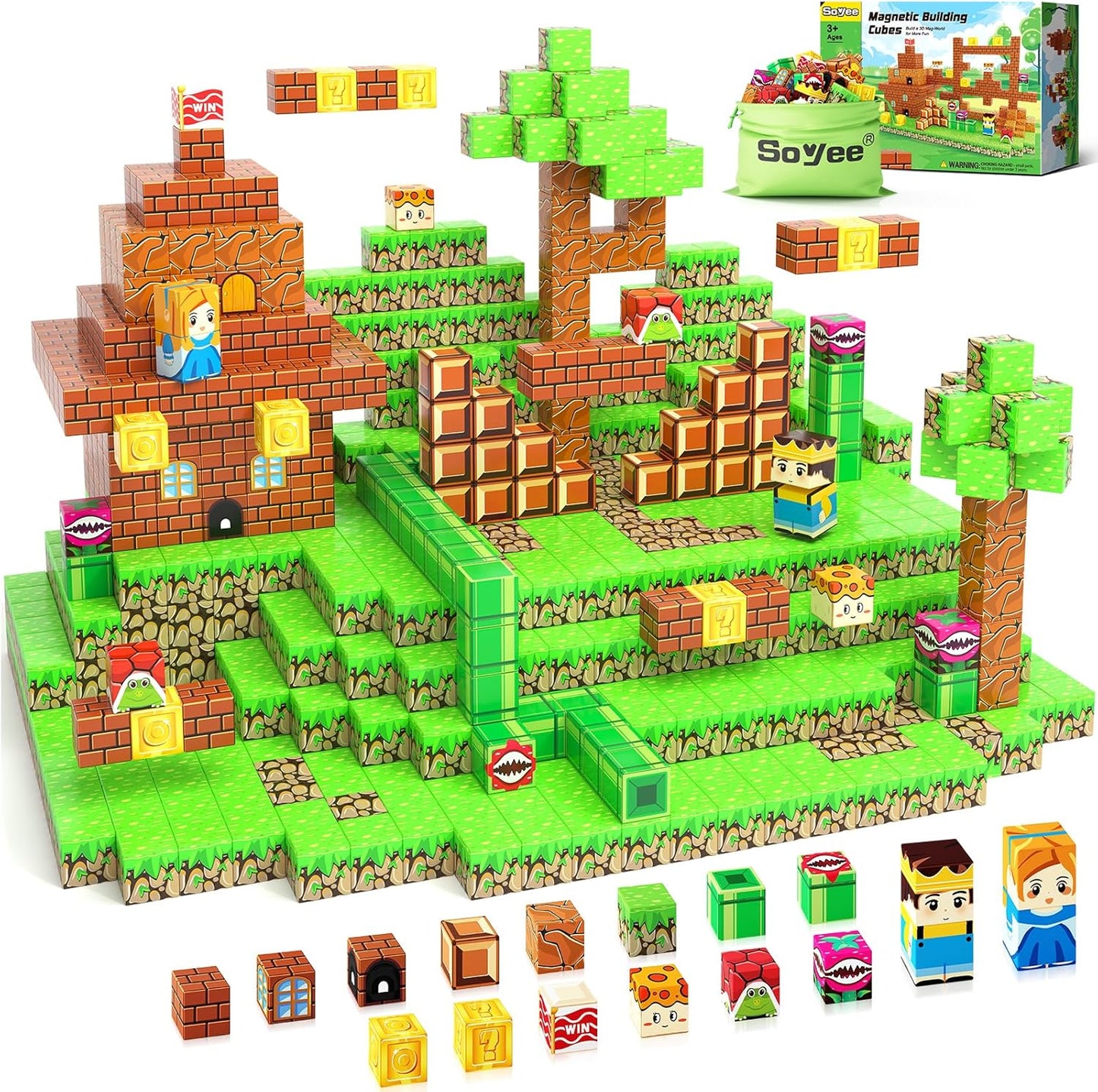 108PCS Magnetic Blocks Building Toys - 1'' Magnet Building Blocks Build Mine Magnet World Game Adventure Set Cubes Boys Girls Toys Ages 3-5 4-6 5-7 6-8 Kids Gifts for 3-12 Years Old School Supplies