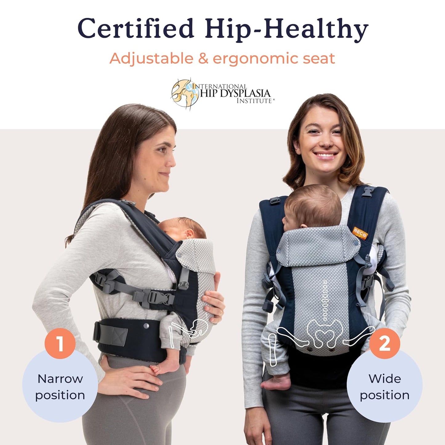 Beco Gemini Baby Carrier from Newborn to Toddler - Certified Ergonomic Newborn Baby Carrier for Infants and Children of 7-35 lbs - M Shape, Adjustable Seat, Breathable 3D Mesh (Cool Navy)