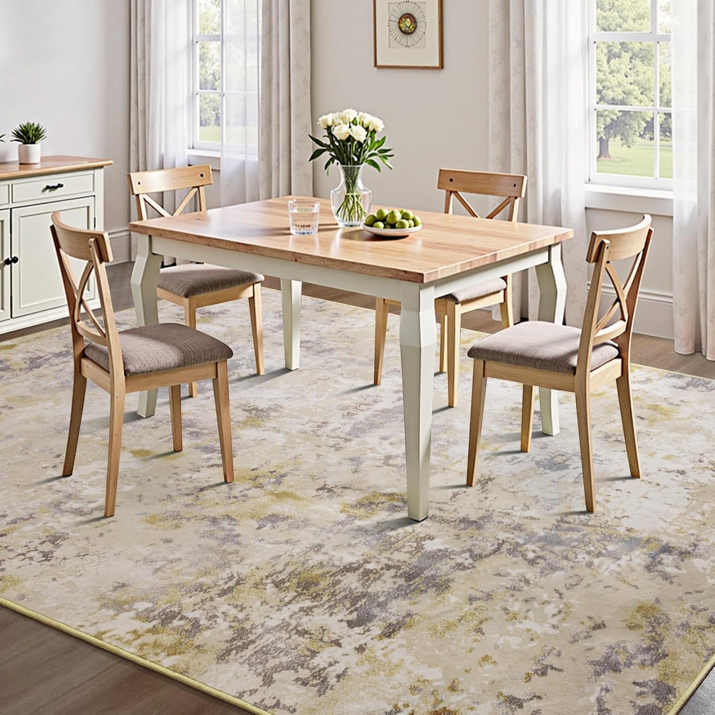 Kelarea Living Room Rug, Modern Abstract Washable Rugs Non Slip Faux Wool Vintage Rug, Non-Shedding Carpet for Living Room, Bedroom, Dining Room, Kids Playroom (Beige, 5' x 7' (Rectangular))