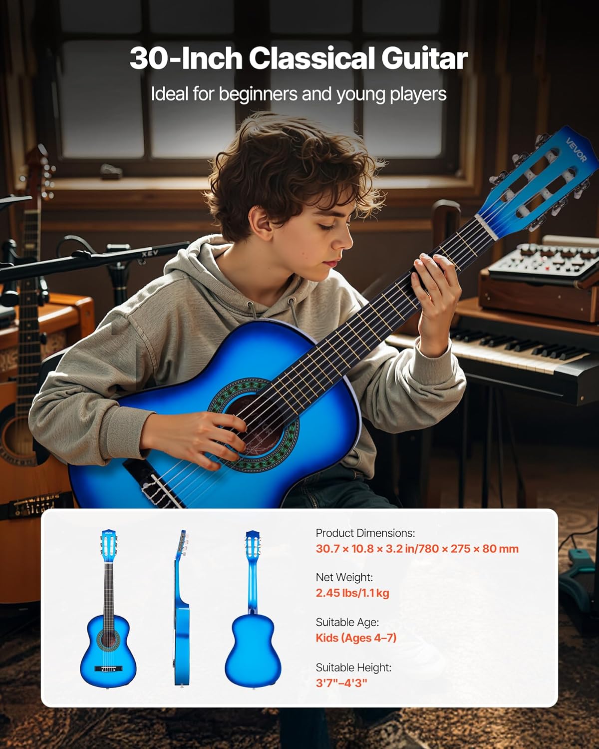 VEVOR Acoustic Guitar, Classical Guitar Starter Kit for Beginners, with Nylon Strings, Basswood Guitar, for Kids Adults Girls Boys Students
