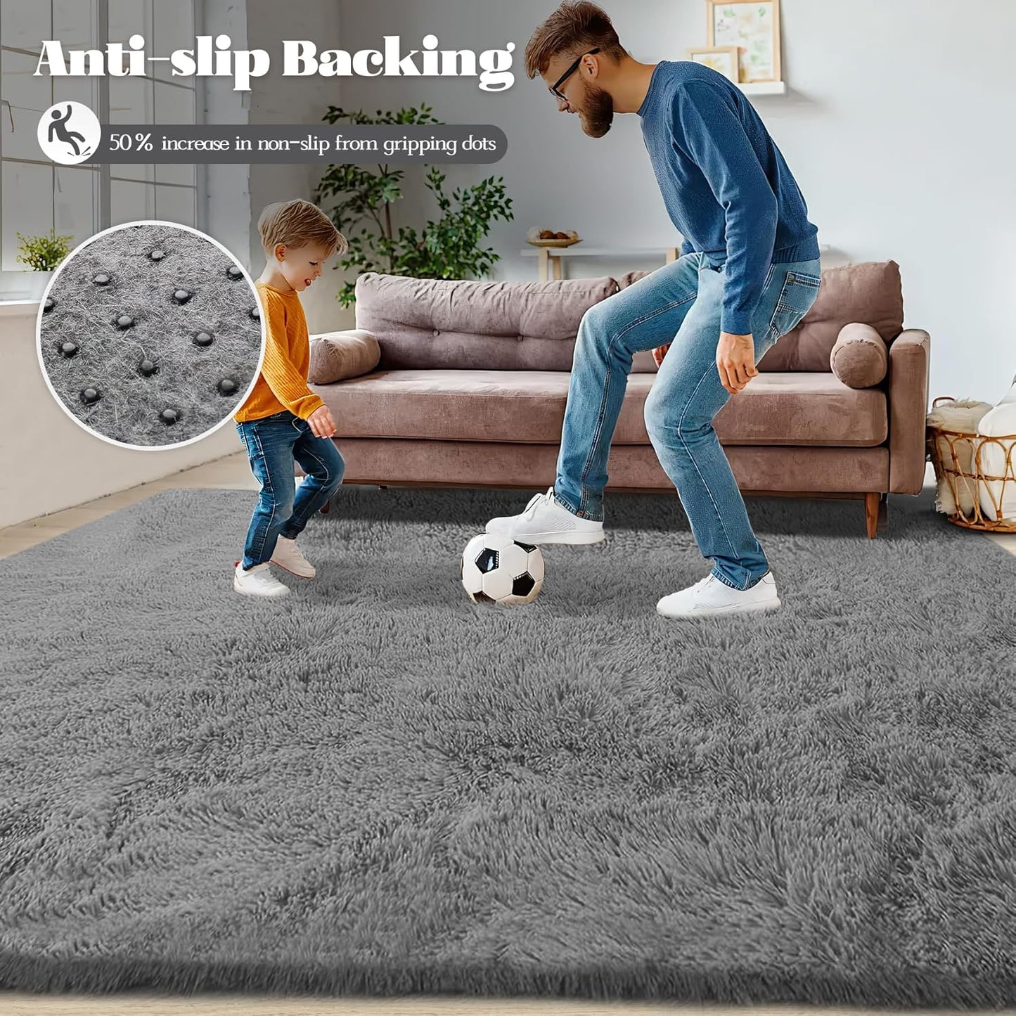 6x9 Area Rug for Living Room: Fluffy Shag Soft Washable Rugs Large Fuzzy Plush Indoor Carpet for Bedroom Nursery Playroom Kids Girls Boys Room (Grey, 6'x9')