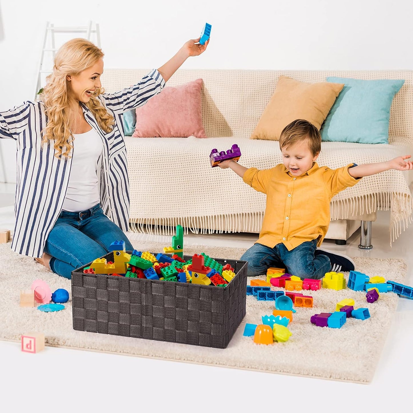 Woven Storage Baskets, Storage Bins, Cube Basket Container Baskets Storage Boxes Organizers for Clothes /Shelves/ Closet, Set of 6 (Brown)