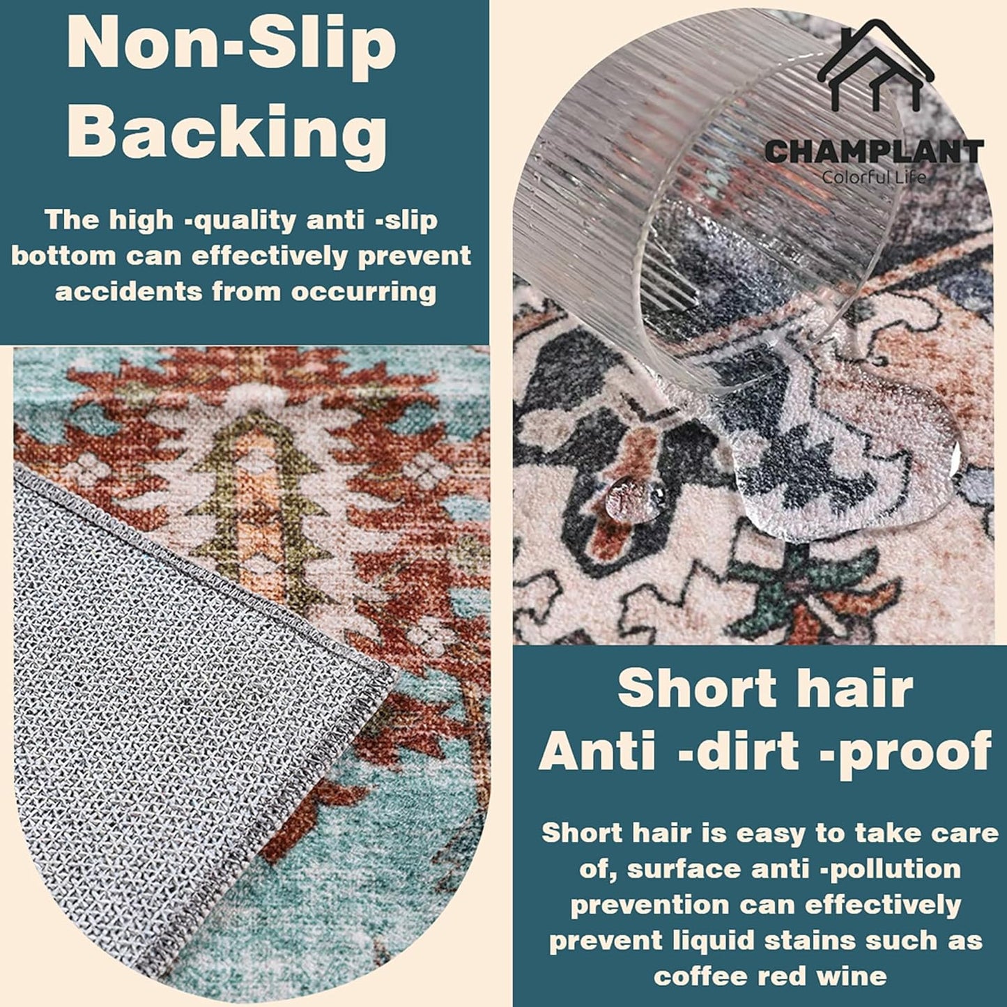 Area Rug 6'x9' Black-Purple Khaki Washable Vintage Traditional Floor Cover Thin Retro Kitchen Indoor Distressed Non Slip Carpet for Living Room Bedroom Dining Room