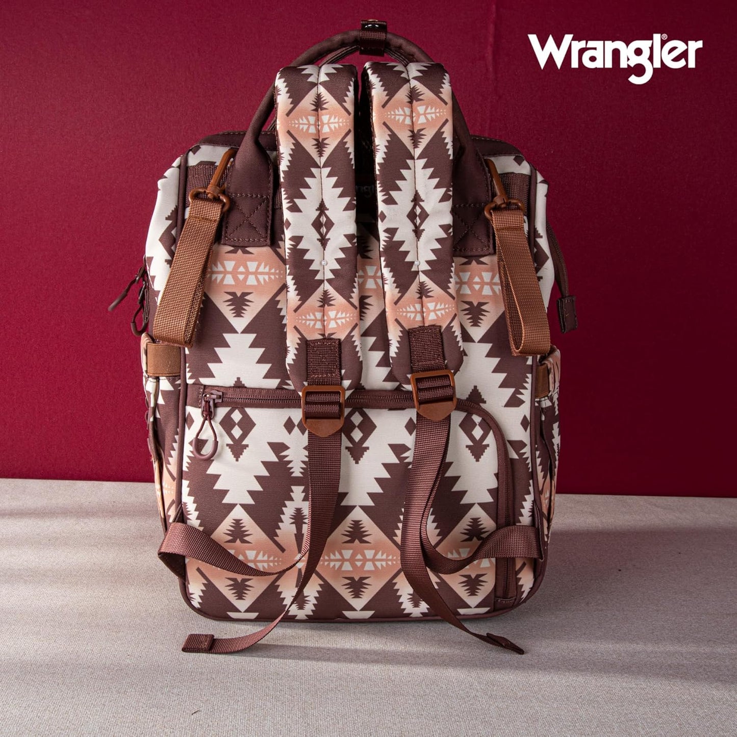 Wrangler Diaper Bag Backpack Aztec Travel Backpack Purses Western Multi-Function Baby Bags for Mom with Waterproof Insulated Pockets