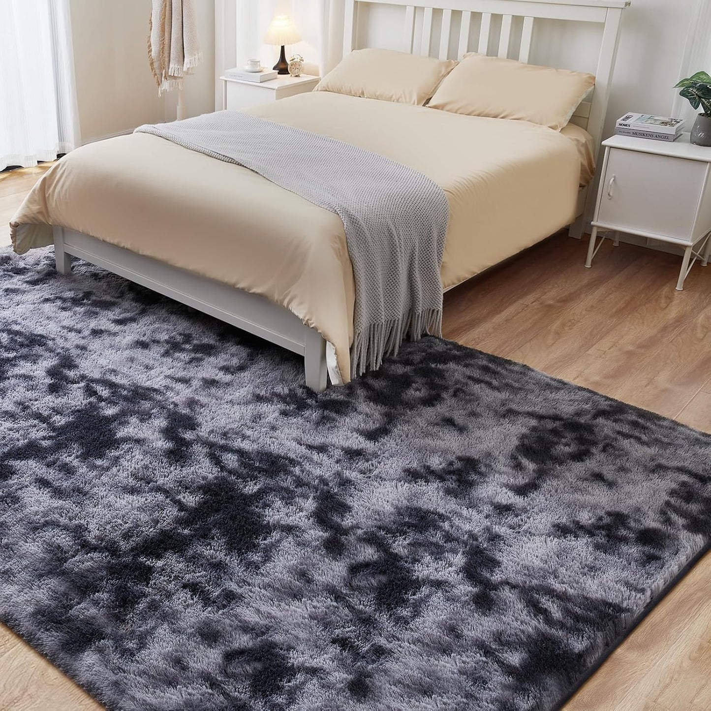8x10 Fluffy Rugs for Living Room, Ultra Soft Plush Area Rug for Bedroom, Anti-Skid High Pile Indoor Carpet for Nursery, Kids Room, Playroom, Home Decoration, Tie-Dyed Dark Grey