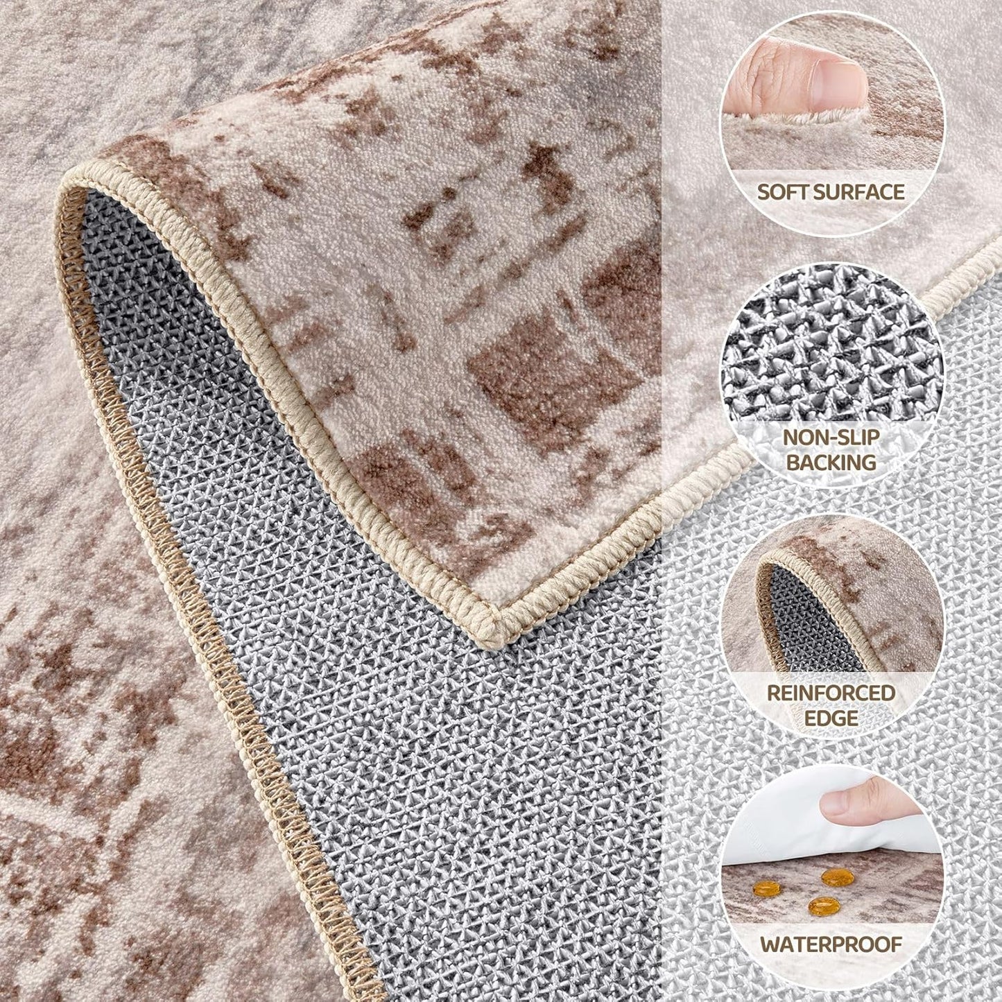 Area Rug for Living Room: 5x7 Washable Neutral Abstract Modern Soft Rugs Non Slip Indoor Floor Stain Resistant Carpet for Bedroom Dining Room Office Nursery - Red Brown