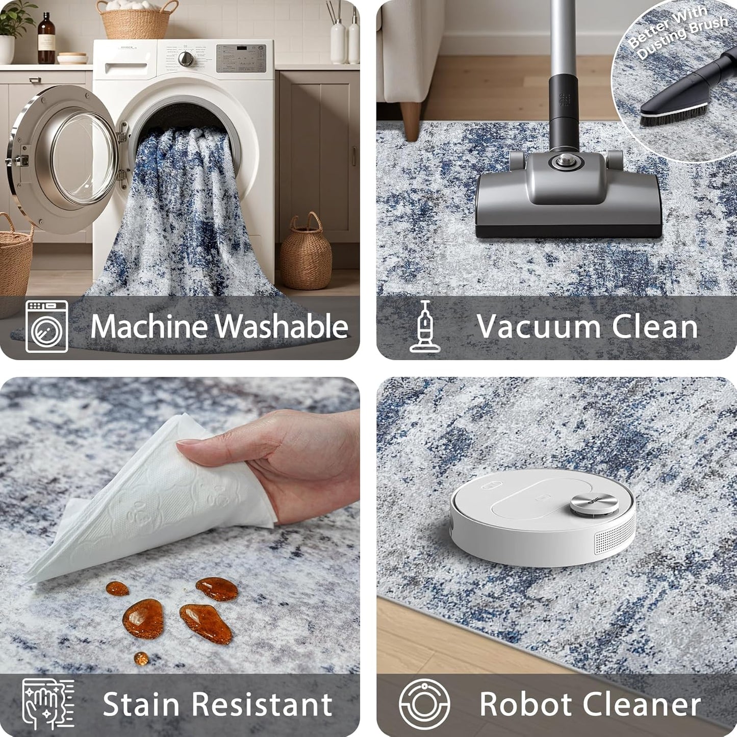 Area Rug Living Room Rugs: 5x7 Abstract Washable Rugs Ultra Soft Carpets with Non-Slip Backing Stain Resistant Carpet for Dining Room Table Bedroom Nursery Indoor Home Office Blue/Gray/Black