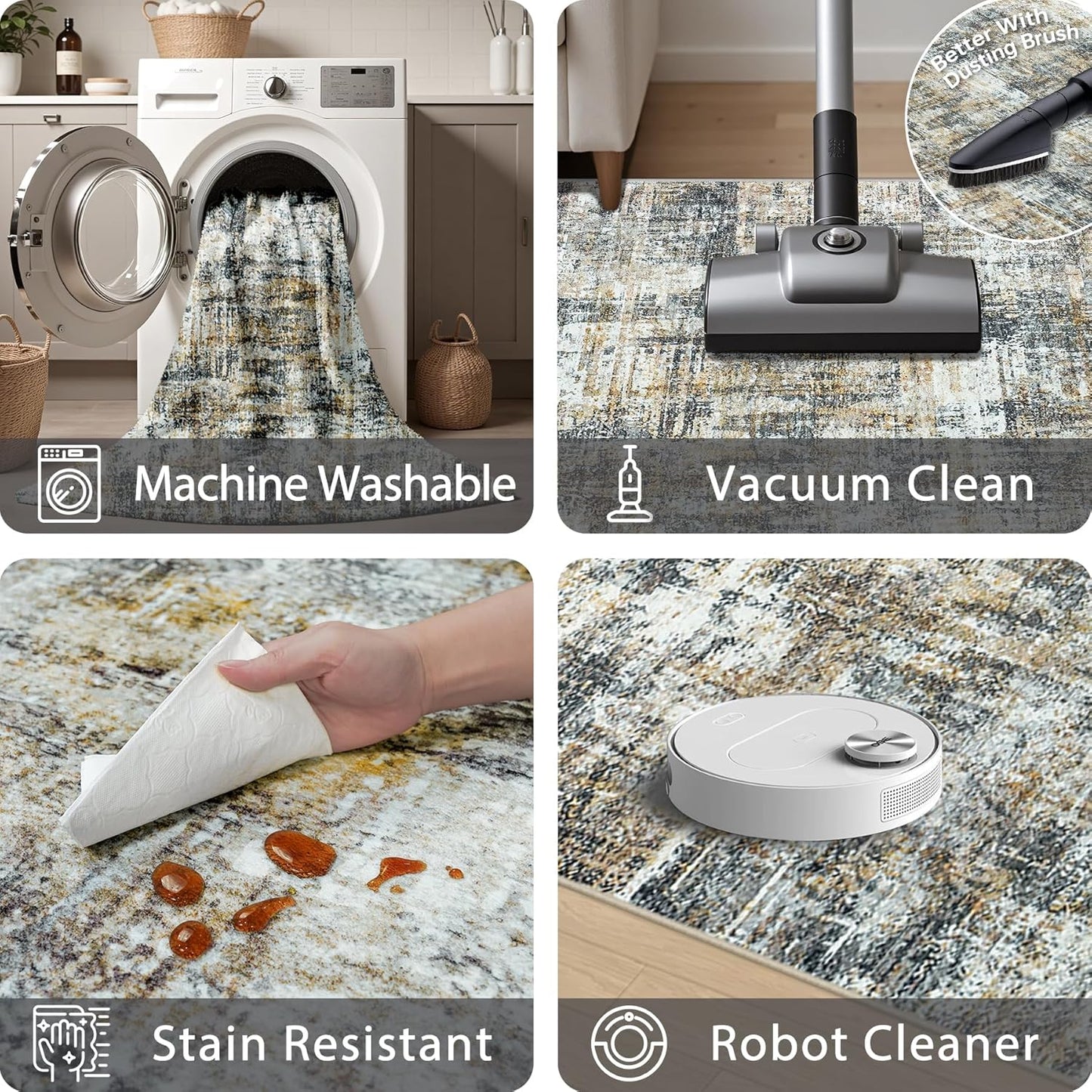 Area Rugs 8x10 Living Room Rugs: Modern Abstract Washable Rug with Non-Slip Backing, Stain Resistant Indoor Floor Large Carpet for Bedroom Dining Room Table Nursery Hallway Home Office Brown/Gray