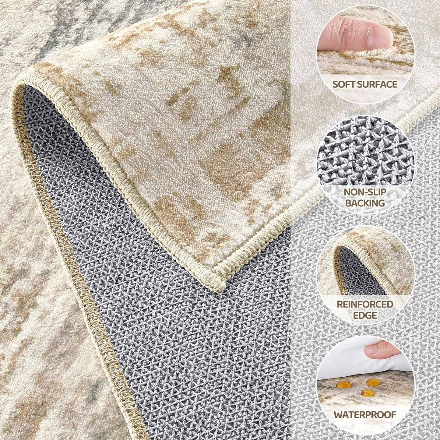 Area Rug for Living Room: 4x6 Washable Neutral Abstract Modern Soft Rugs Non Slip Indoor Floor Stain Resistant Carpet for Bedroom Dining Room Office Nursery - Golden Brown