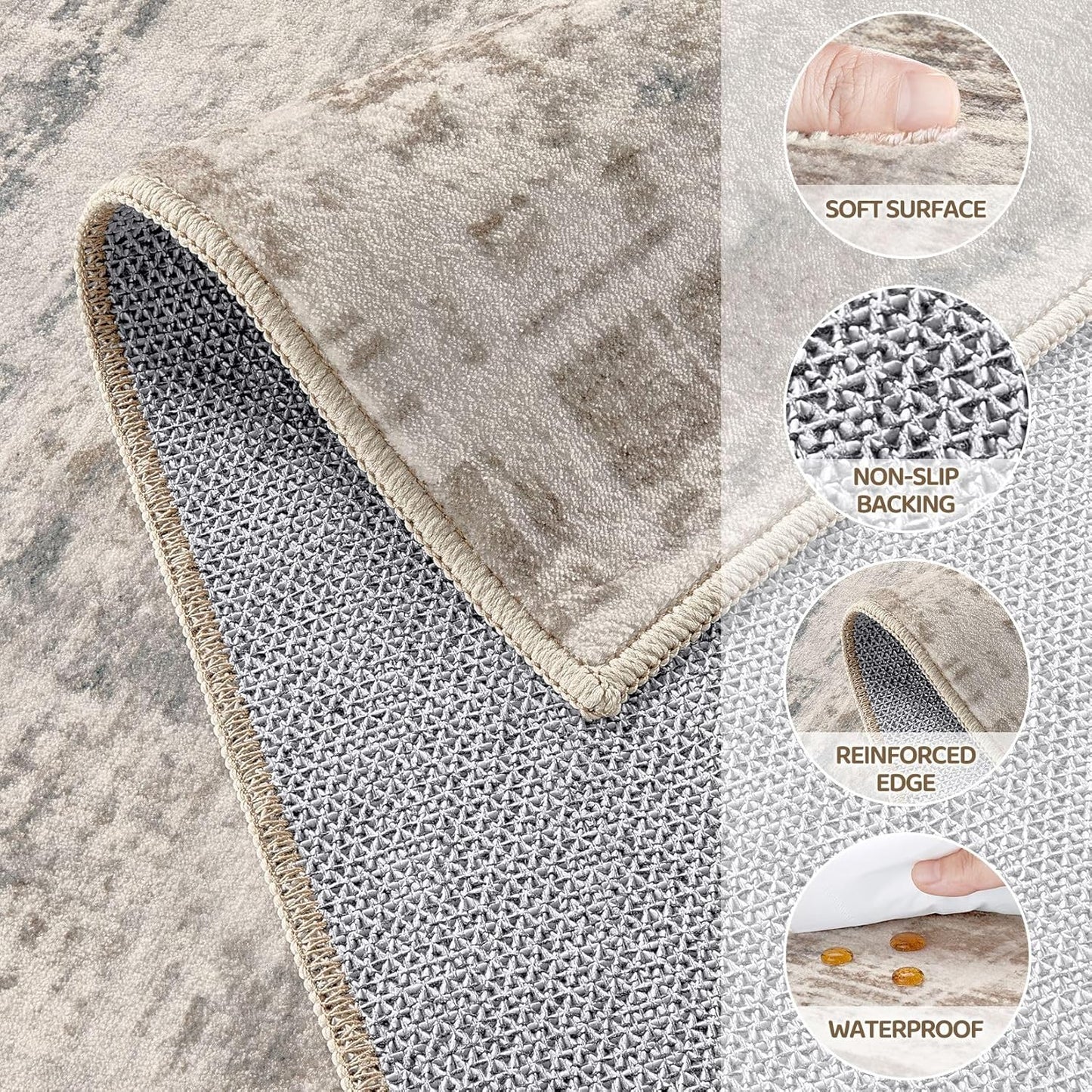 Area Rug for Living Room: 12x15 Washable Neutral Abstract Modern Soft Rugs Non Slip Indoor Floor Stain Resistant Large Carpet for Bedroom Dining Room Office Nursery - Brown